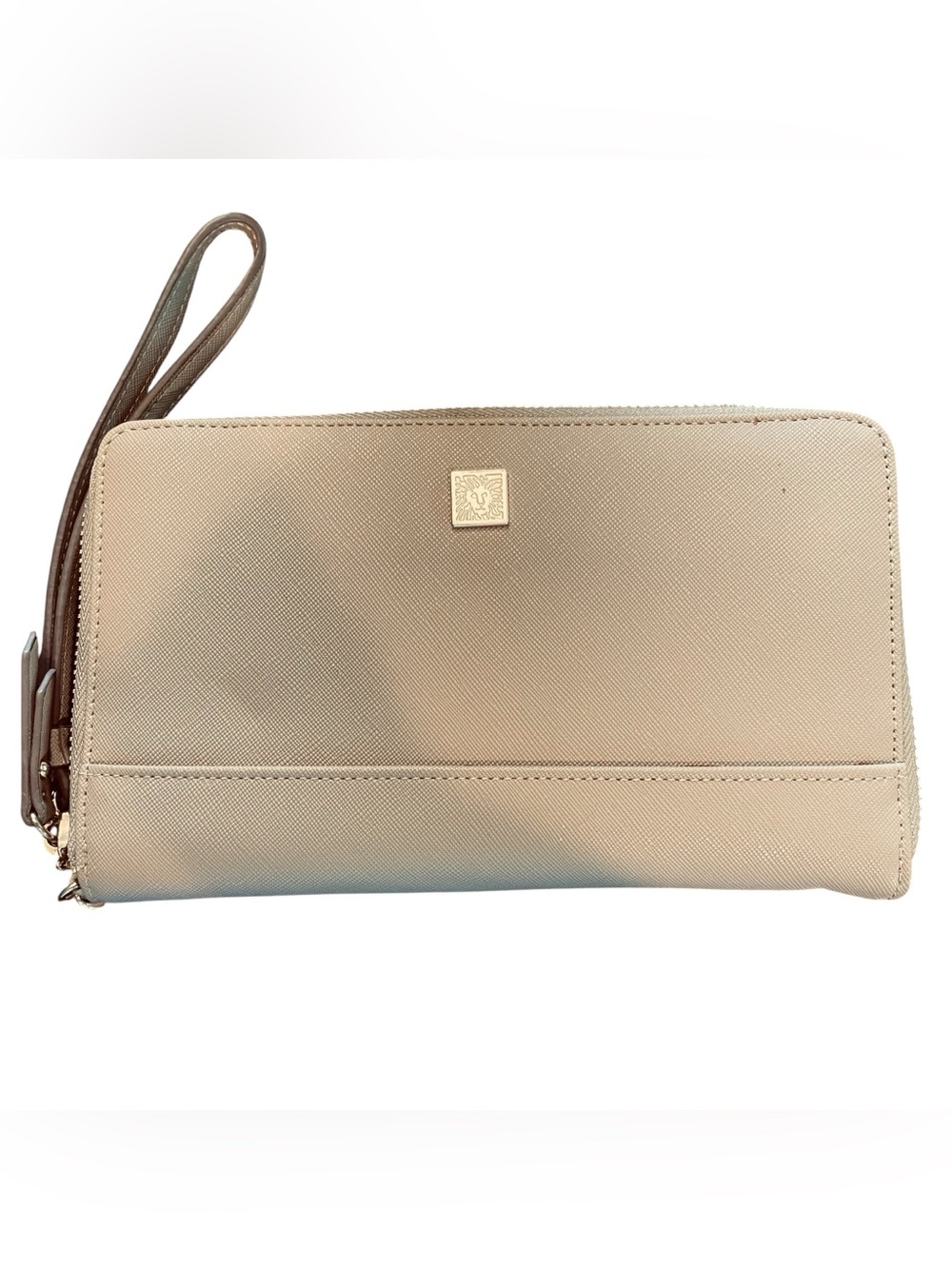Anne Klein Wristlet Clutch Passport Holder Travel Credit Cards Taupe Gold
